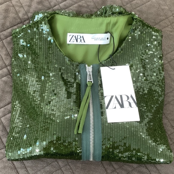 Zara NWT Emerald Green Sequin Bomber Jacket Size M - Picture 12 of 17